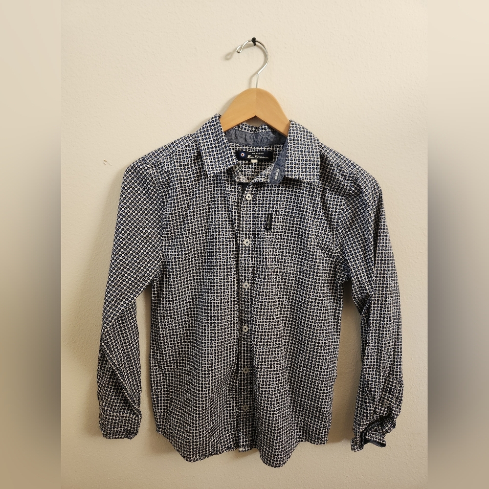 Ben Sherman Boy's Youth Long Sleeve Button-Down Shirt Blue White‎ Large 14/16